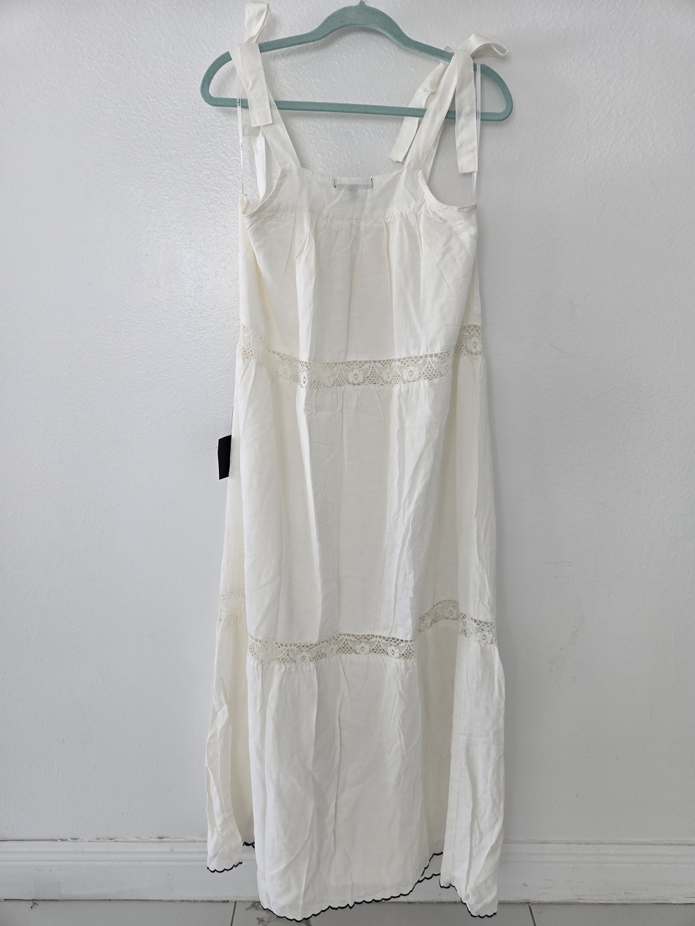 Lulu's White Tie-Shoulder Lace-Trim Maxi Dress Size S New - Picture 12 of 16